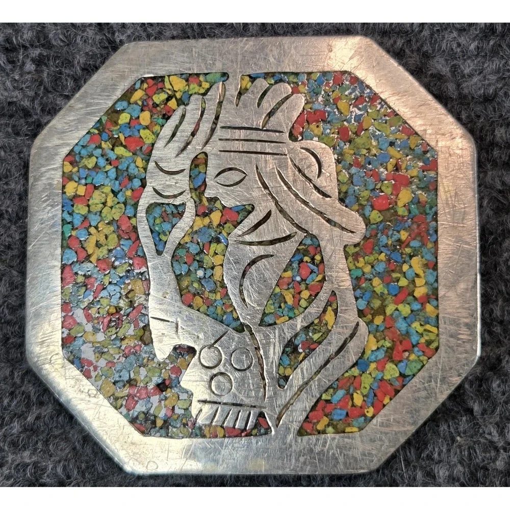 Vintage Mexican Alpaca Silver Aztec Belt Buckle